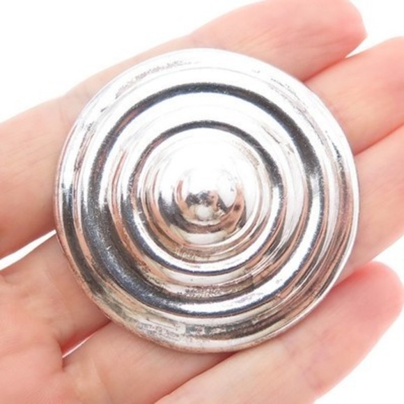 925 Sterling Silver Vintage Mexico Modernist Disc Oxidized Pin Brooch - Picture 1 of 6